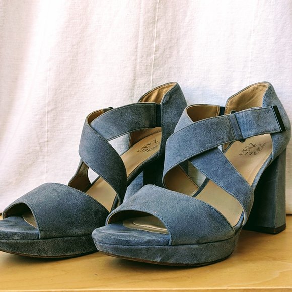 Baby Blue Suede Platform Block Heels (Naturalizer, Size 9.5, NWOT) - Picture 1 of 6
